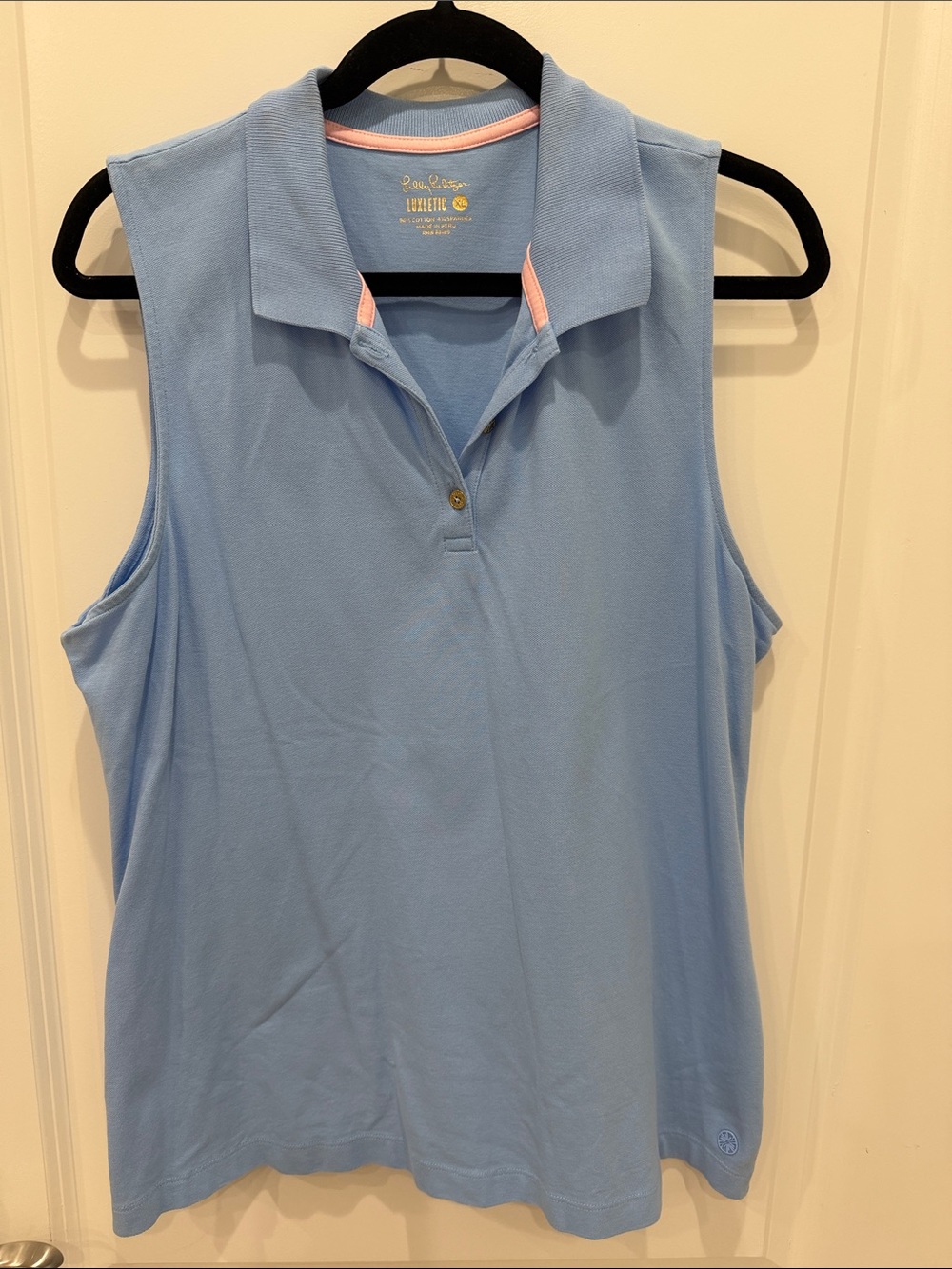 Lilly Pulitzer Sky Blue Sleeveless Polo with Pink Trim